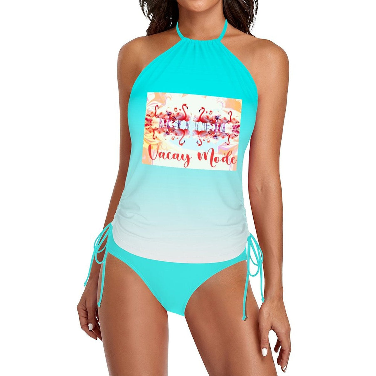 Flamingos in Vacay Mode Halter High Neck 2-Piece Swimsuit (Made in USA)