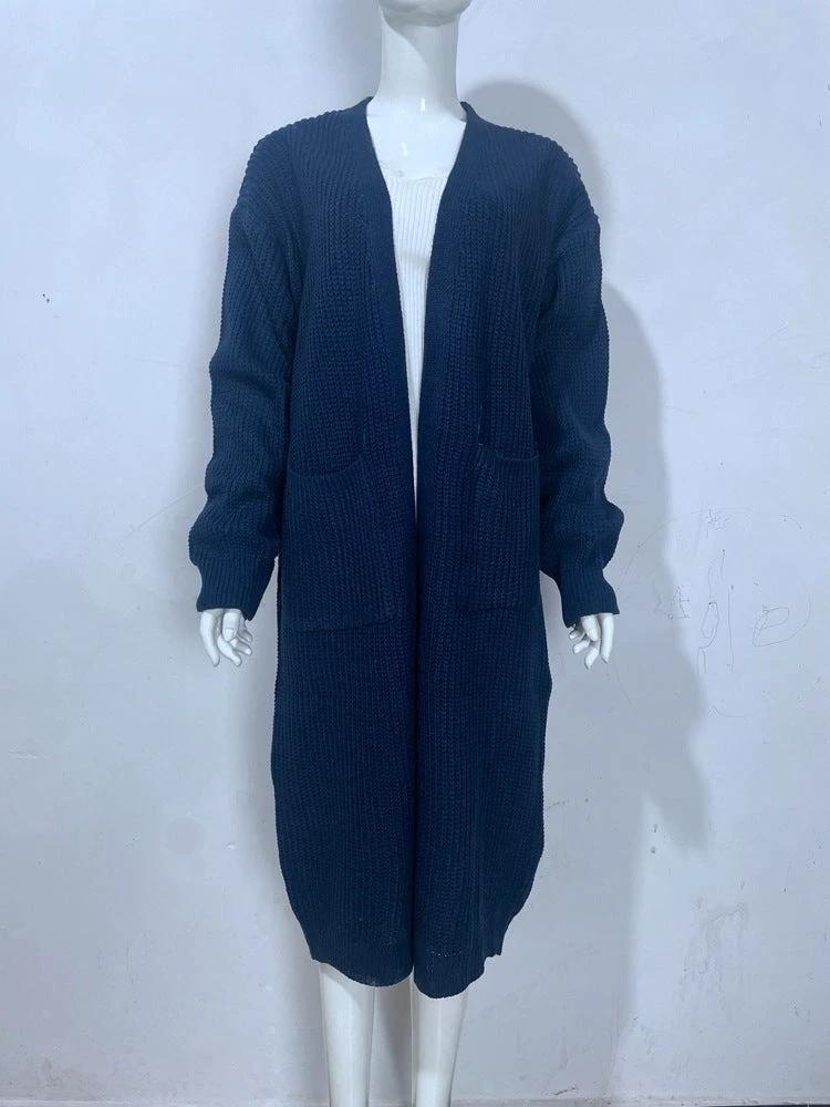 Women's Knitted Plus Size Long Cardigan w/ Pocket