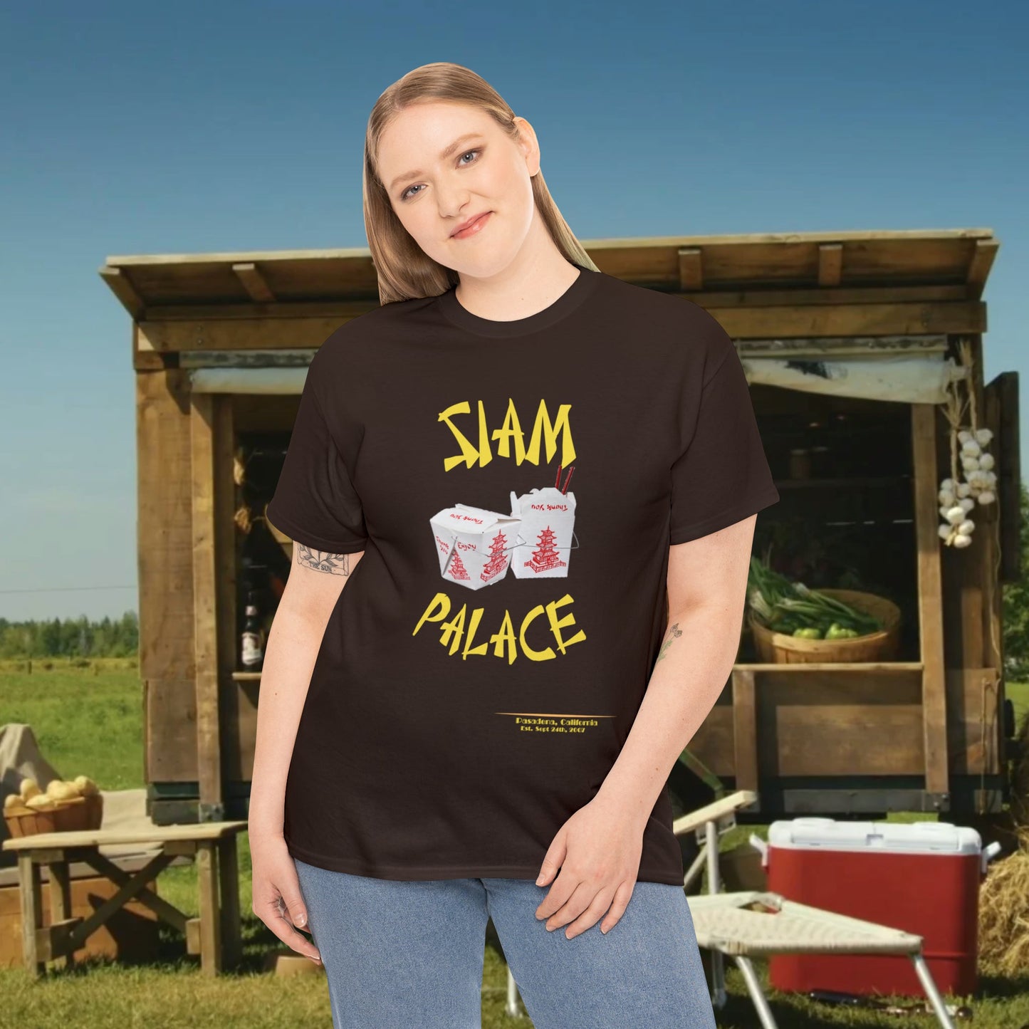 "DirkyThreadz Siam Palace T-Shirt - Bold Takeout Graphic Design in Black Cotton"