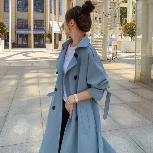 Gabardina estilo británico para mujer, de longitud media, holgada, para primavera y otoño