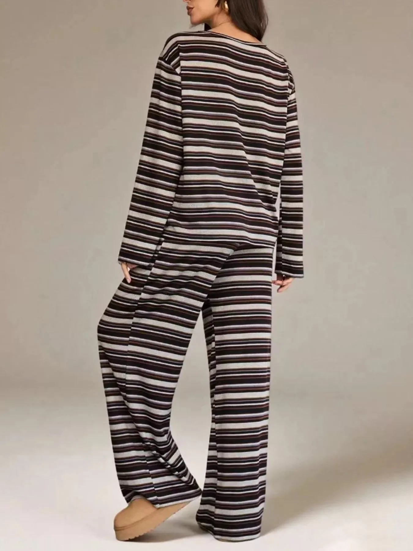Striped Long-Sleeve Top and Wide-Leg Pants Set