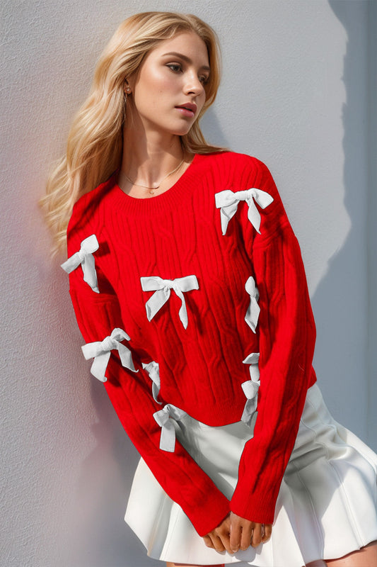 Suéter Double Take de cuello redondo de punto trenzado, talla completa