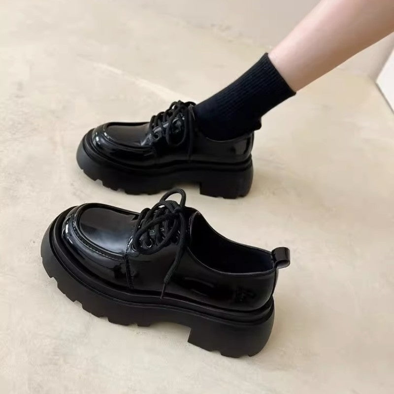 Zapatos de cuero para mujer estilo británico con suela gruesa – Mocasines de moda con tacón elevado