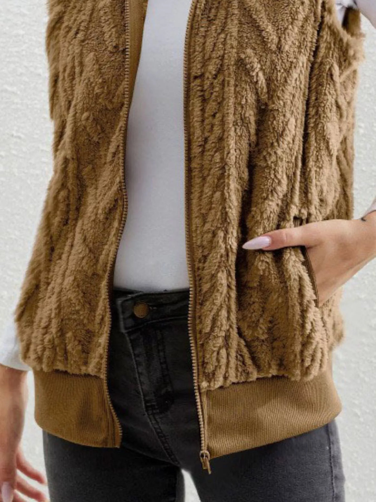 Full Size Cozy Faux Fur Zip-Up Vest Coat Plus Size