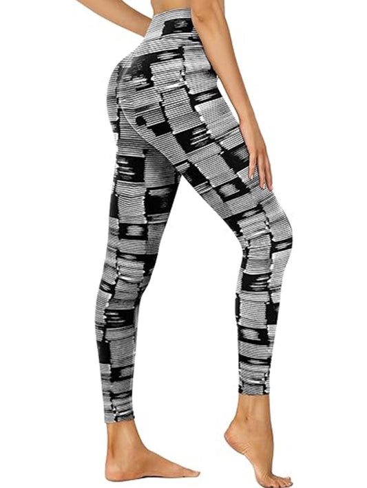 Leggings recortados de tiro alto – Estampado de código de barras blanco y negro