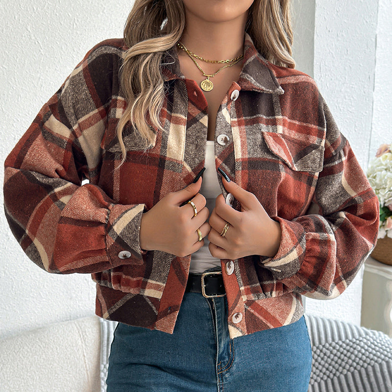 Shacket a cuadros – Chaqueta de camisa de manga larga con botones para mujer