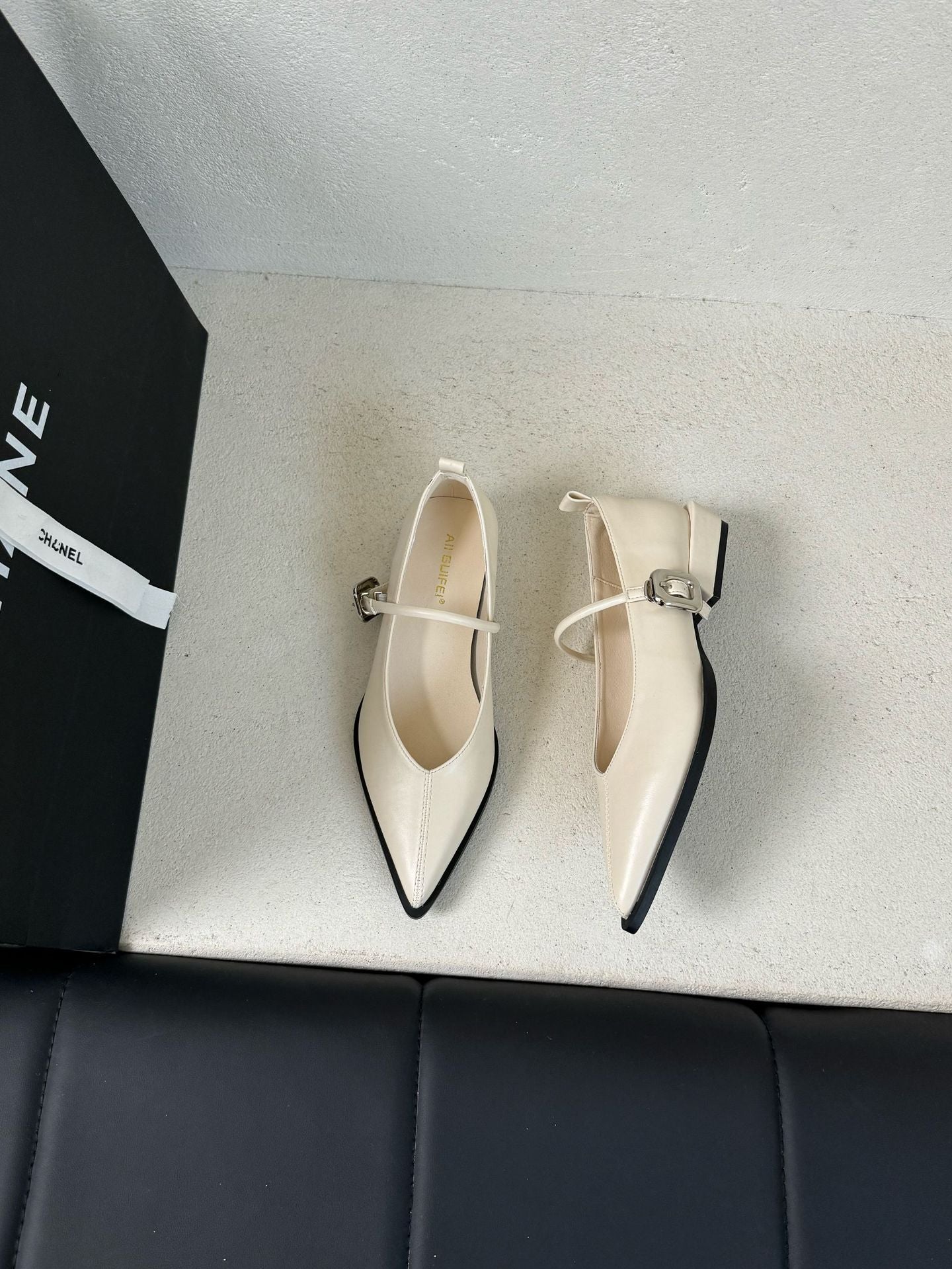 Women's Chunky-Heeled French-Style Retro Pointed-Toe Mary Jane Dress Heels
