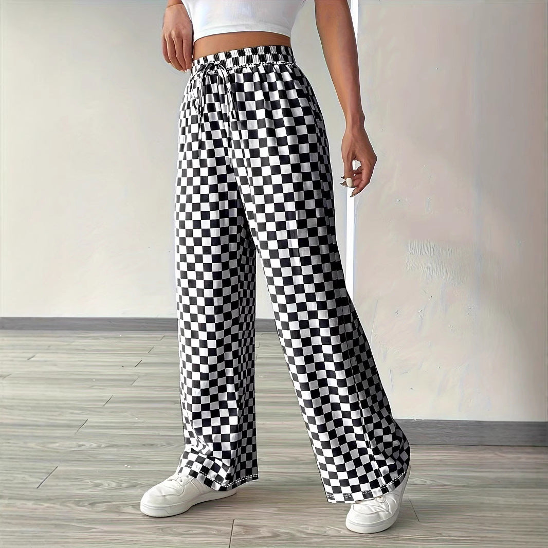 Pantalones de pata ancha de talle alto a cuadros