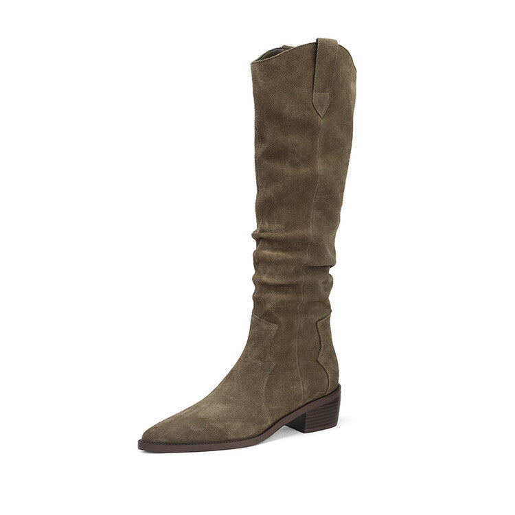 Women's V-Cut Knee-High Chunky Sole Boots