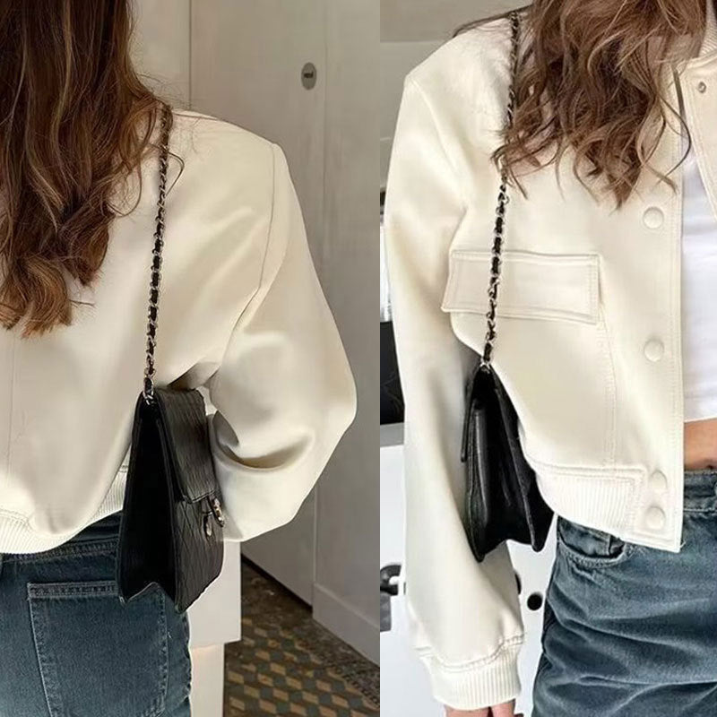 Chaqueta de béisbol de manga larga de color liso para mujer
