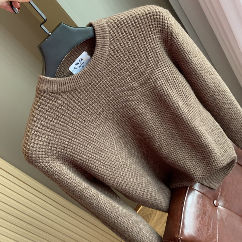 AutumnWinter Casual Solid-Color Crew-Neck Knit Sweater Top