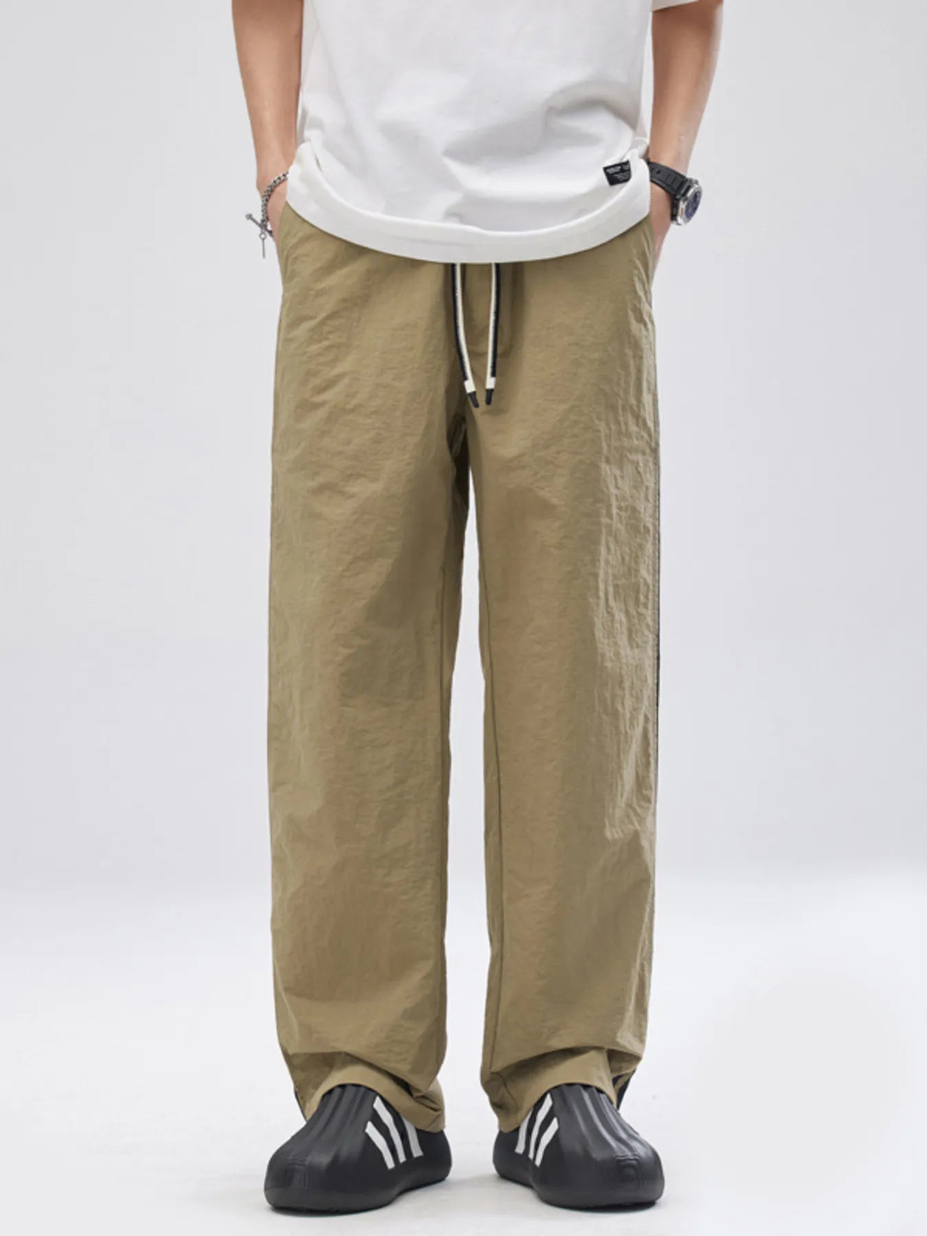 Men's Full Size Drawstring Wide Leg Pants with Side Striped Plus Size