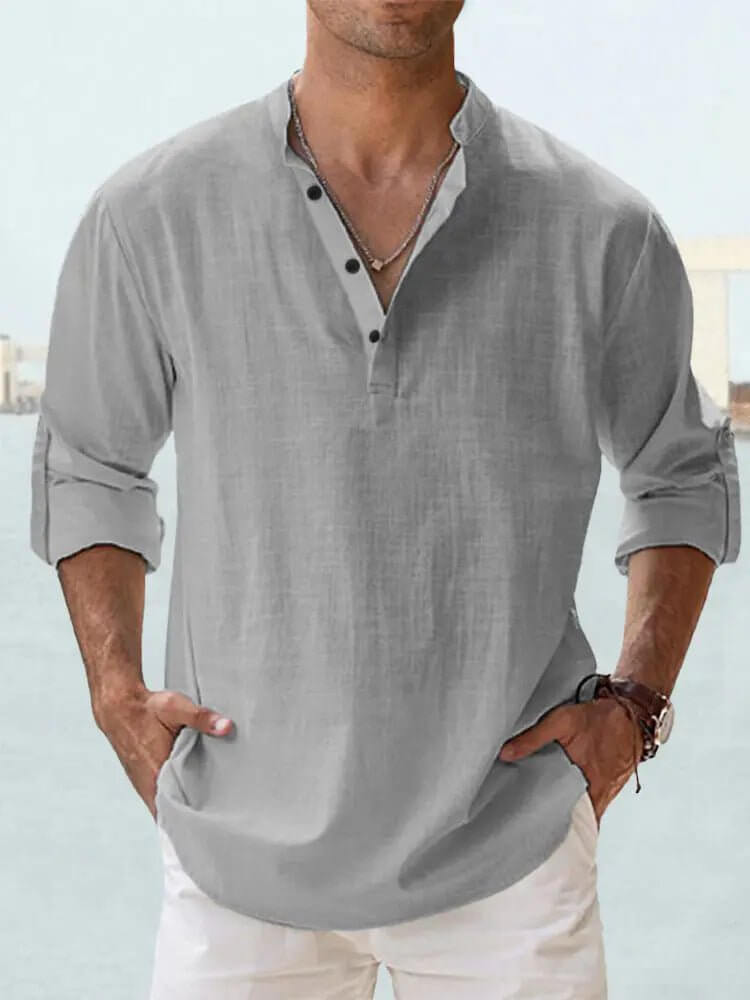Men's Cotton Linen Shirt – Loose Fit Long Sleeve Casual Top