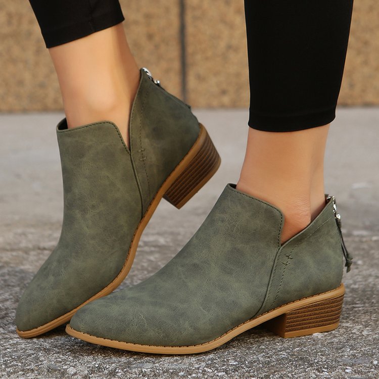 Women's Chunky Heel Zipper Back Ankle Boots