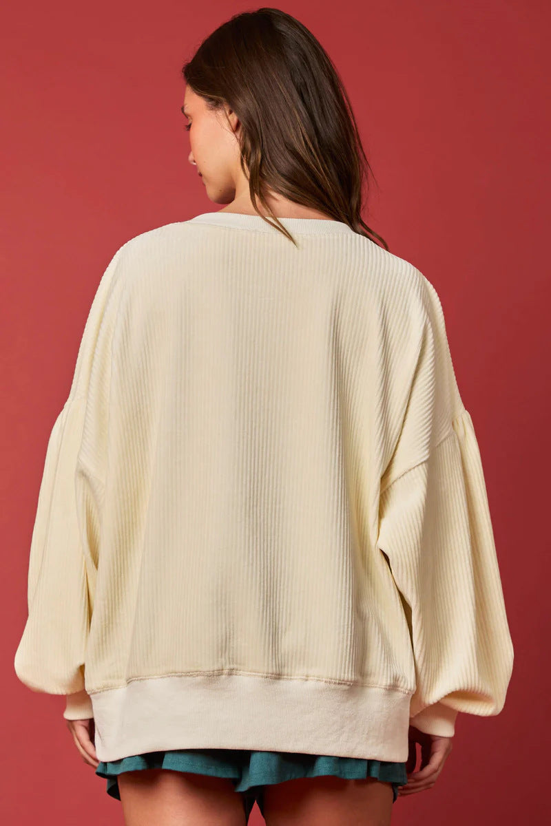 Blusa tipo sudadera holgada de manga larga con lentejuelas de huevo de Navidad para mujer