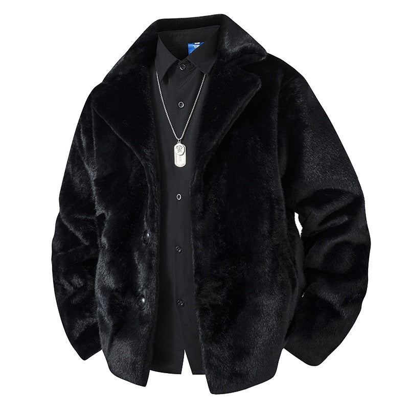 Fleece-lined Thick Mink Fur Coat With Large Size Lapel Casual Jacket