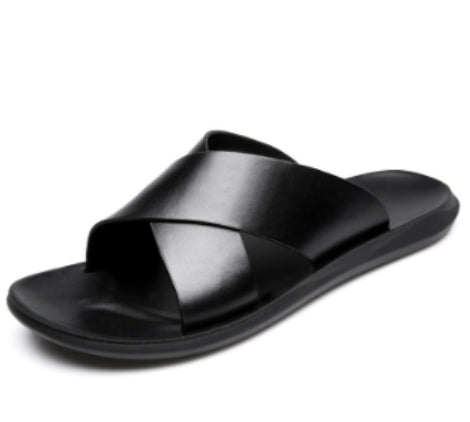 Unisex Cowhide Leather Cross-Strap Sandals