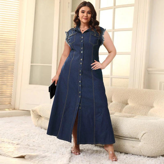 Cárdigan de Botones Vestido Largo Vaquero para Mujer