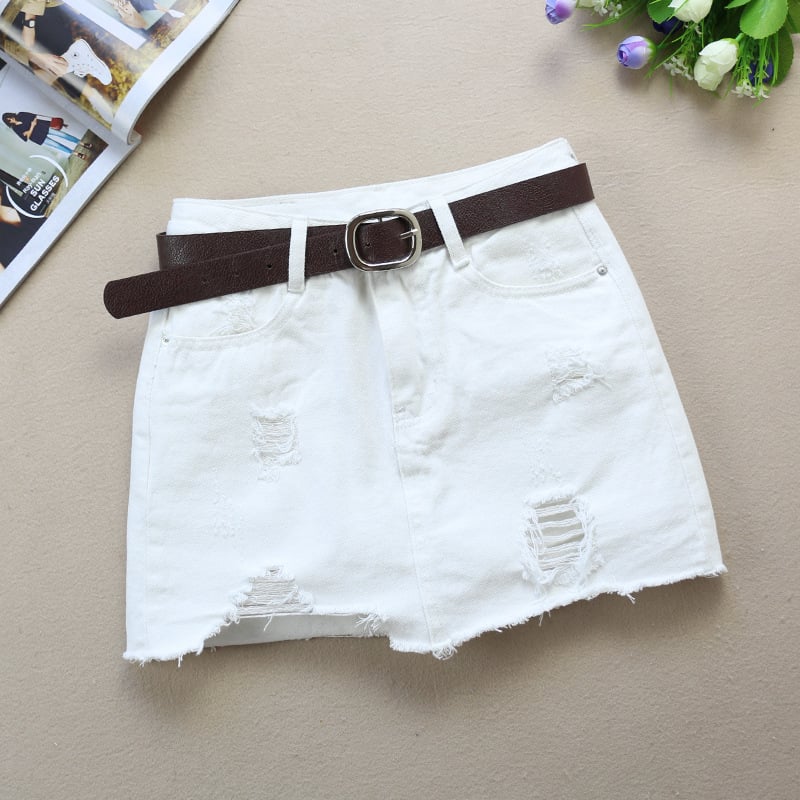 Women's New Ripped White Denim Skirt for Spring/Summer
