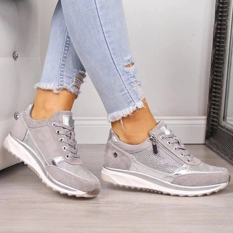 Women's Thick Bottom Rhinestone Sneakers