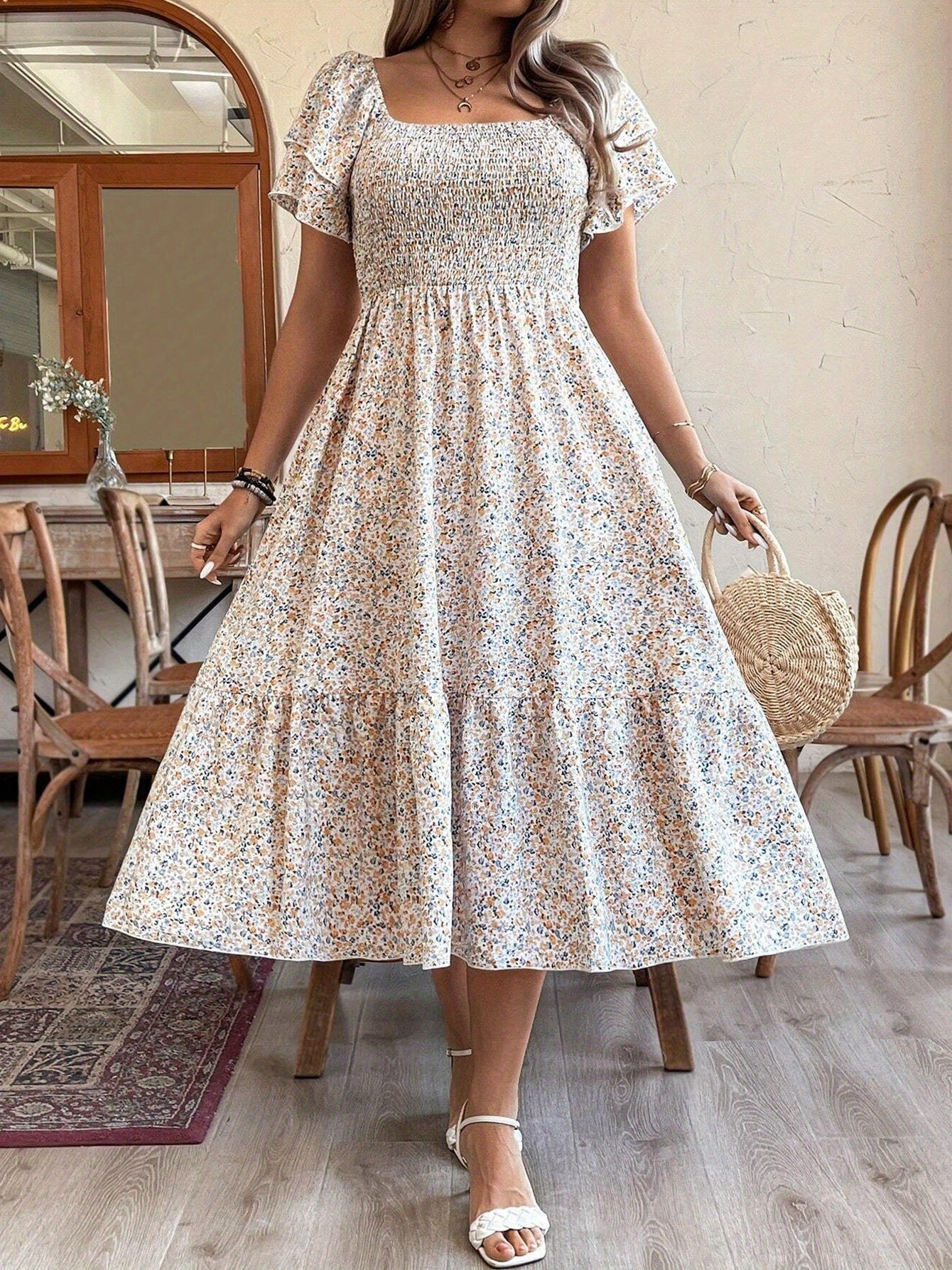 Vestido midi sin espalda talla grande – Elegante vestido de fiesta de verano plisado