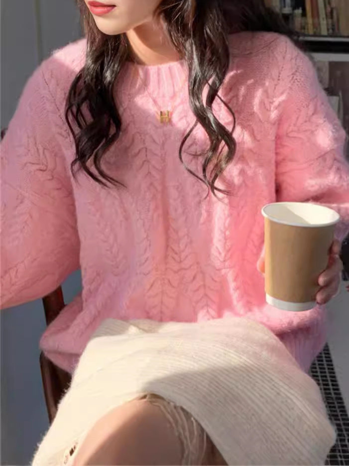 Korean-style Laid-back Knit Sweater Loose-fitting Cable-knit Thickened Top