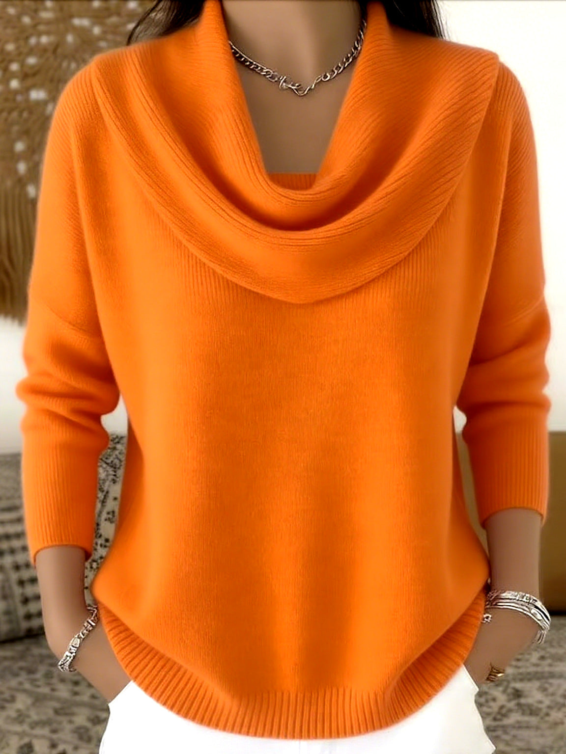 Long Sleeve Knit Sweater Casual Warm Solid Color Pullover Top For Autumn Winter Clothing