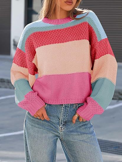 European And American Cross-Border Sweaters, Amazon Color-Blocked Striped New Style Pullover Lazy Style Sweater, Autumn And Winter Fashion Casual Top