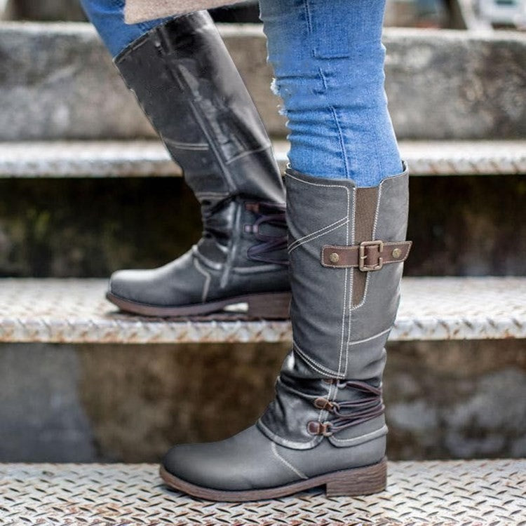 Women's High Knights' Boots, Thick Heeled Round