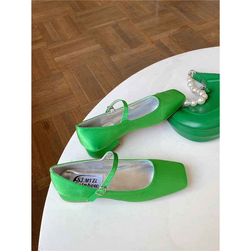 Vintage Square-Toe Satin Mary Jane Shoes