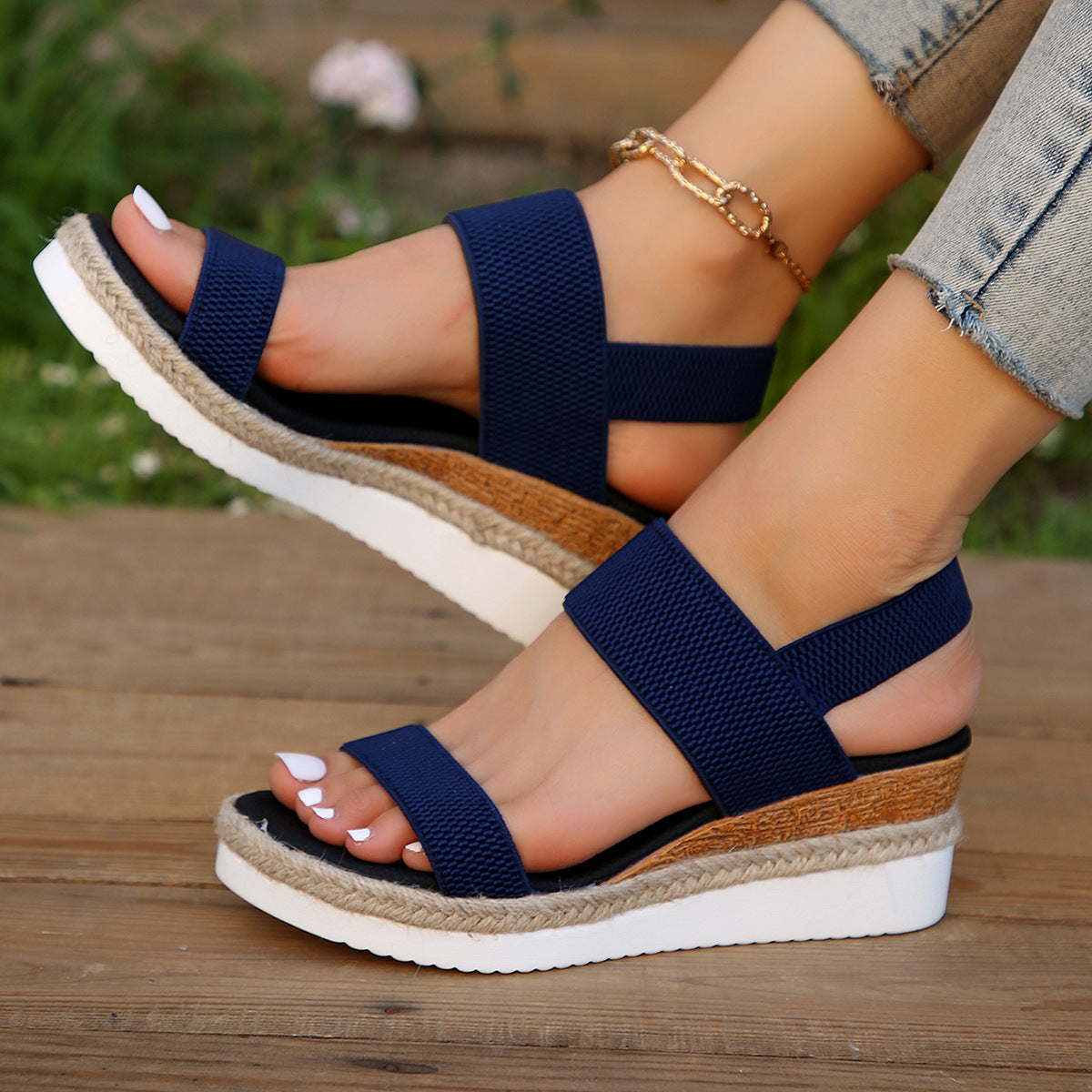 Peep Toe Plus Size Buckle Wedge Sandals