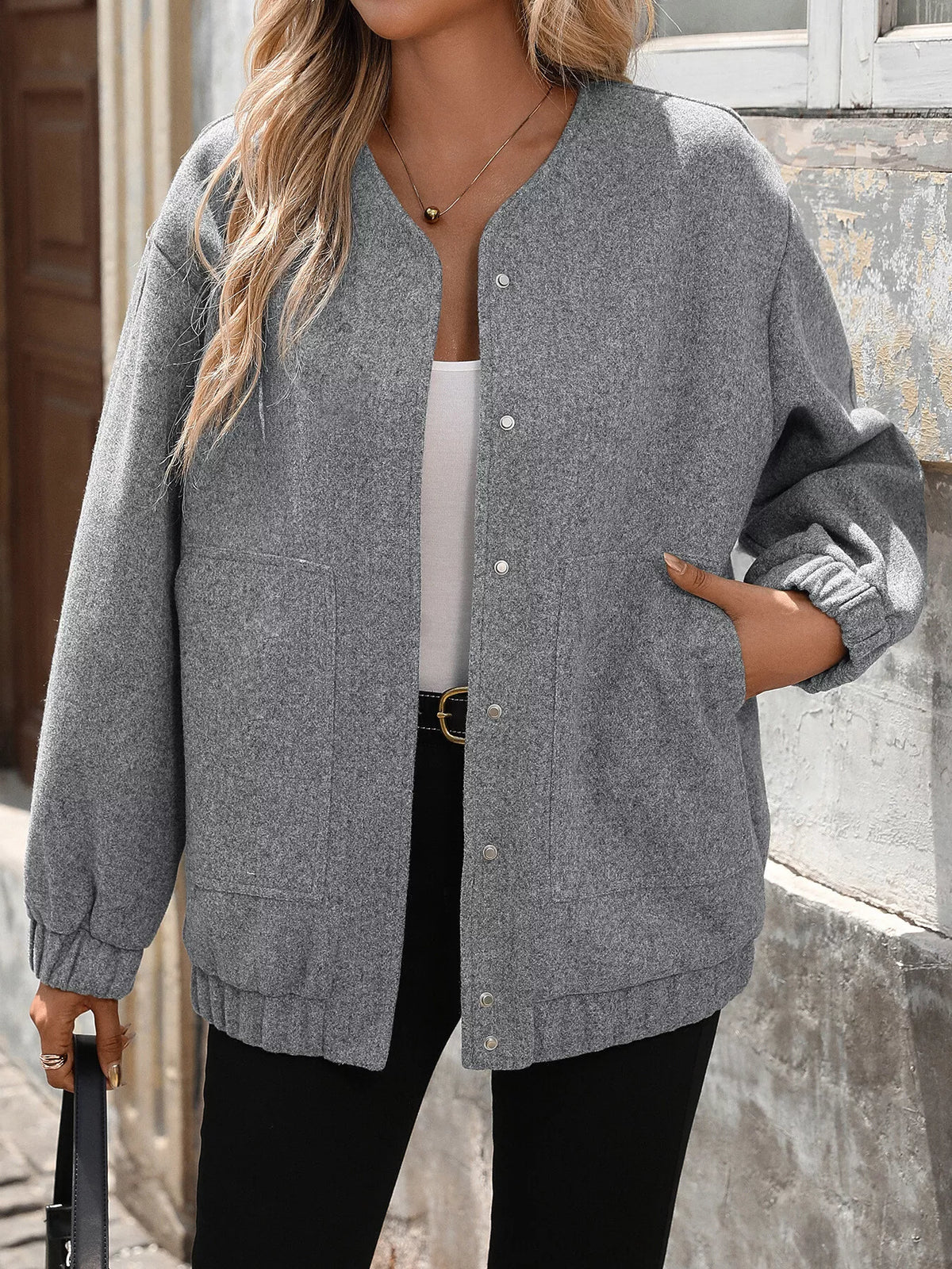 Snap Down Dropped Shoulder Jacket
