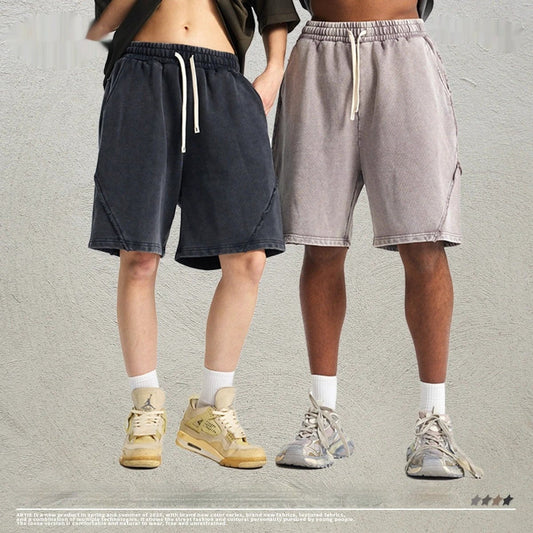 Pantalones cortos de hombre modernos y resistentes con estampado Batik tipo artesanal deslavado retro
