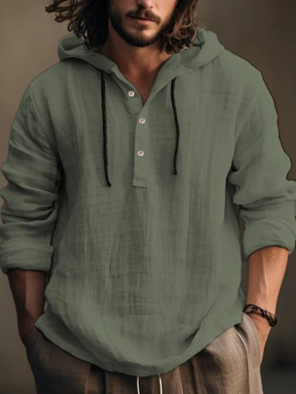 Sudadera con Capucha de Manga Larga, Media Cremallera, Talla Completa para Hombre
