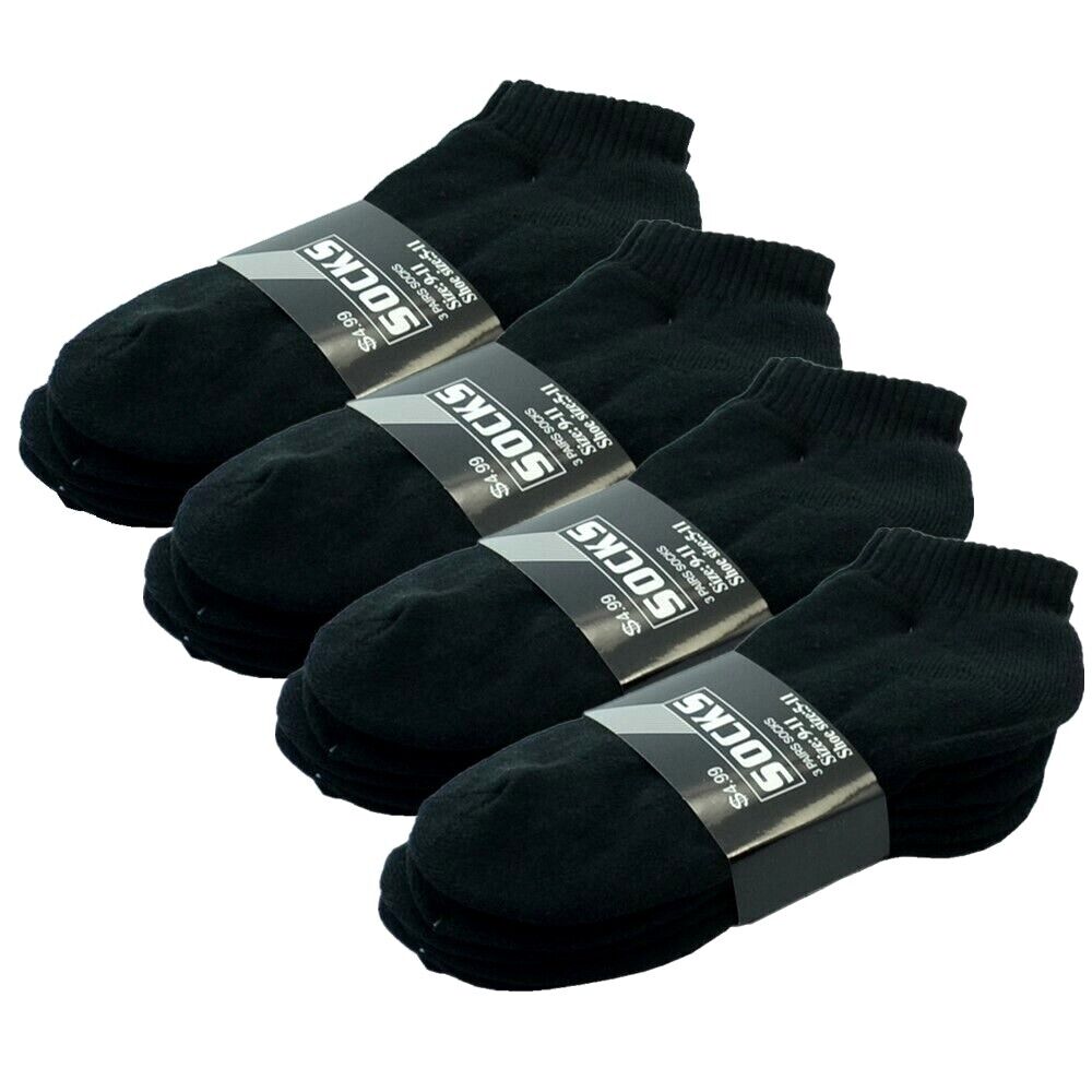 3-12 pares de calcetines deportivos lisos de algodón para hombre, tobilleros, corte bajo, talla 9-13