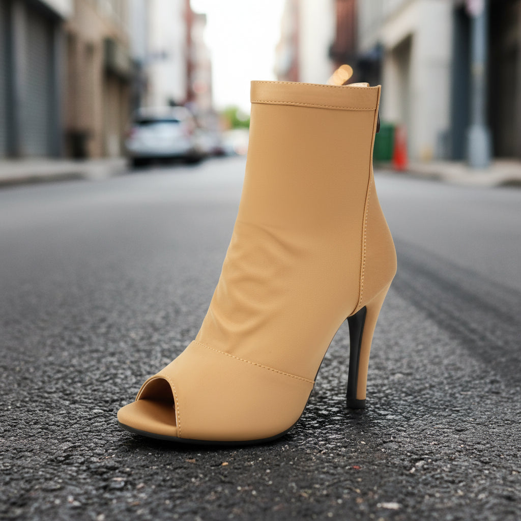 Botines Peep Toe de Aguja para Mujer | Botines de Tacón Alto con Punta Abierta