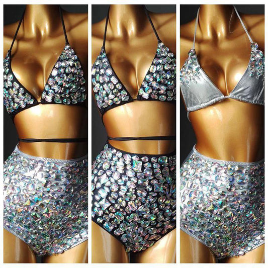 Venus Vacation Diamond Bikini Set Traje de baño de diamantes de imitación Traje de baño con vendaje Traje de baño sexy para mujer Push Bling Stones Biquini