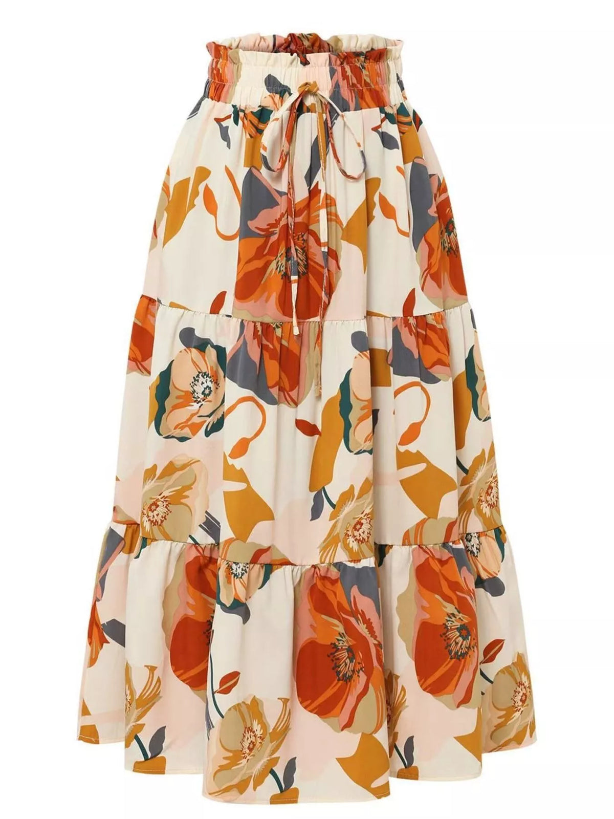 Full Size Floral Print Tiered Skirt Plus Size