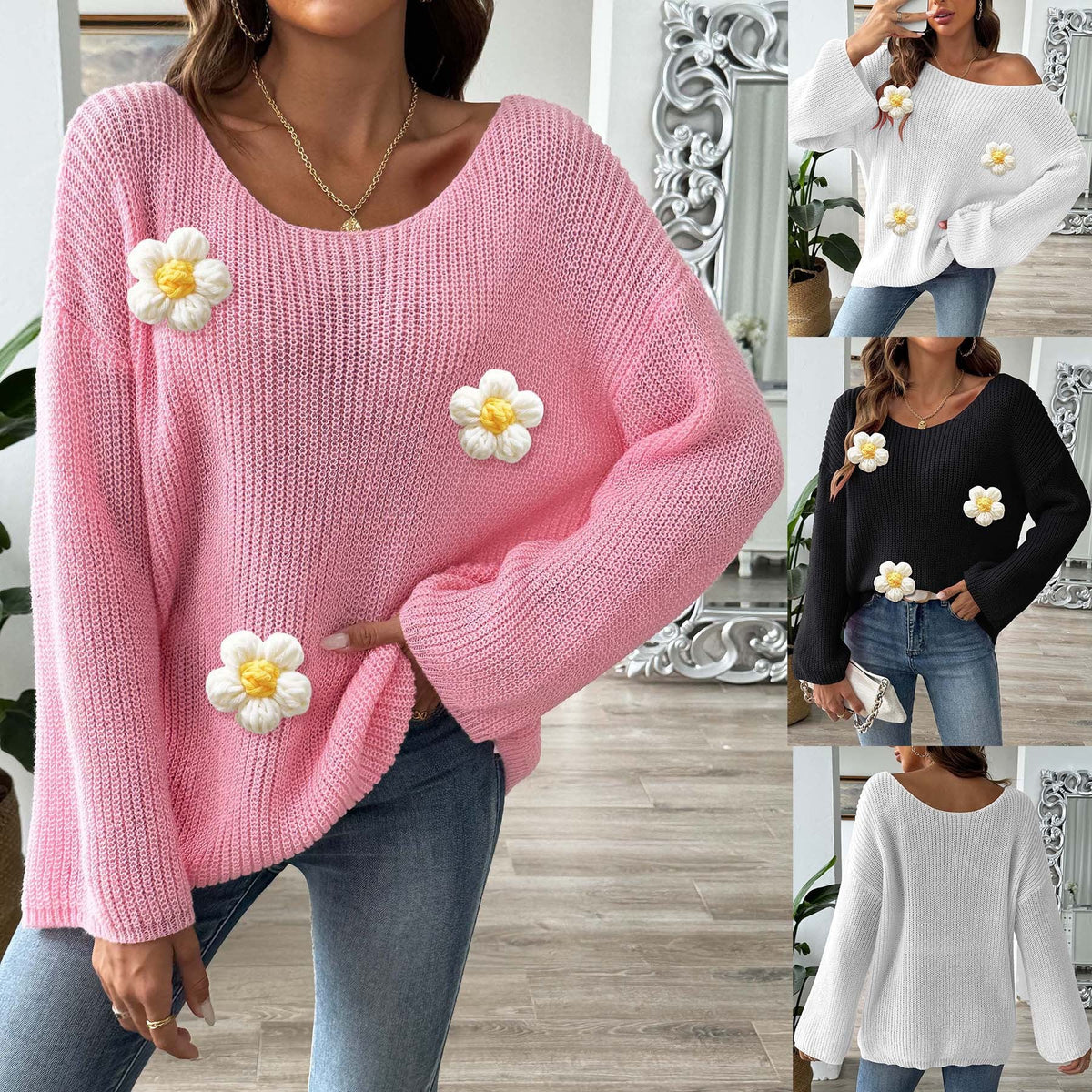 Women's Minimalist Loose-fit Off-shoulder Pullover Sweater