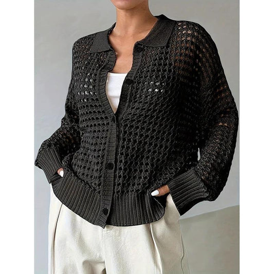 Cárdigan de punto ligero para mujer, talla grande, cuello en V hueco, abotonado, manga larga, tallas 0XL-4XL