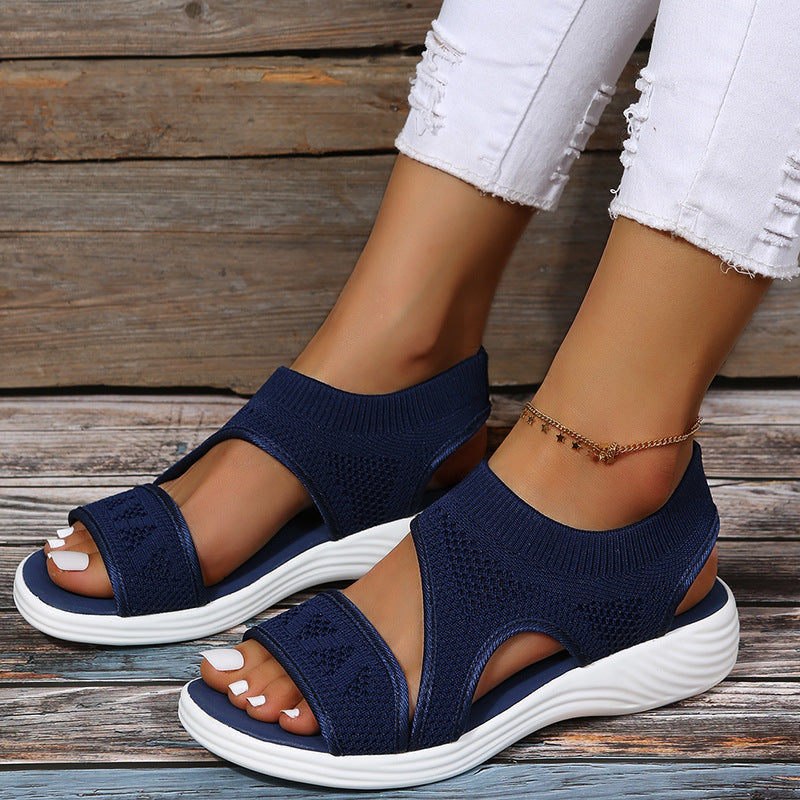 Solid Color Fish Mouth Woven Mesh Sandals