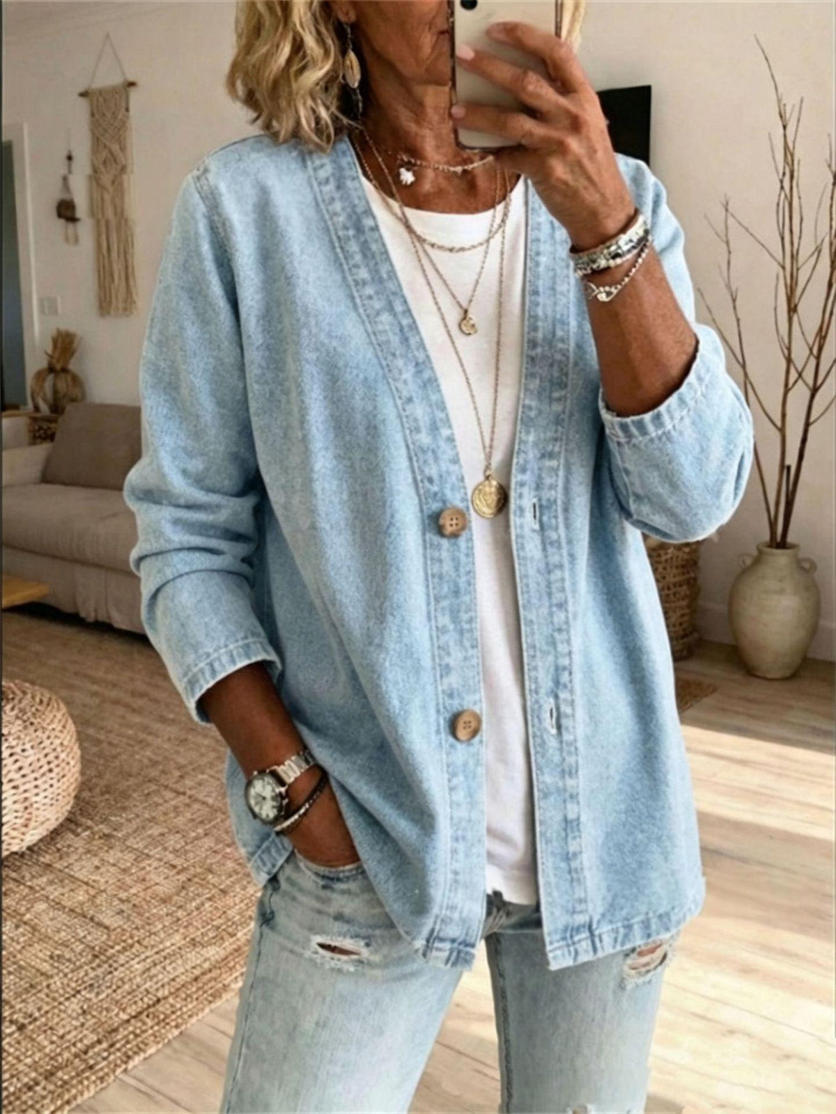 Womens Casual Denim Cardigan Jacket