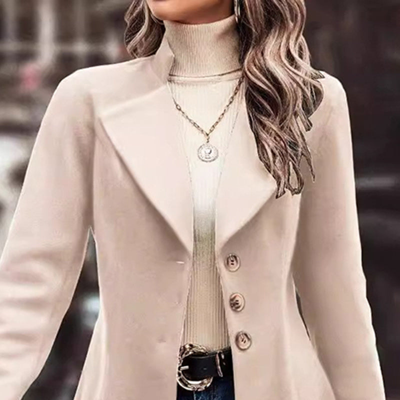 Abrigo de invierno para mujer — Cuello con solapas, cruzado, gabán largo