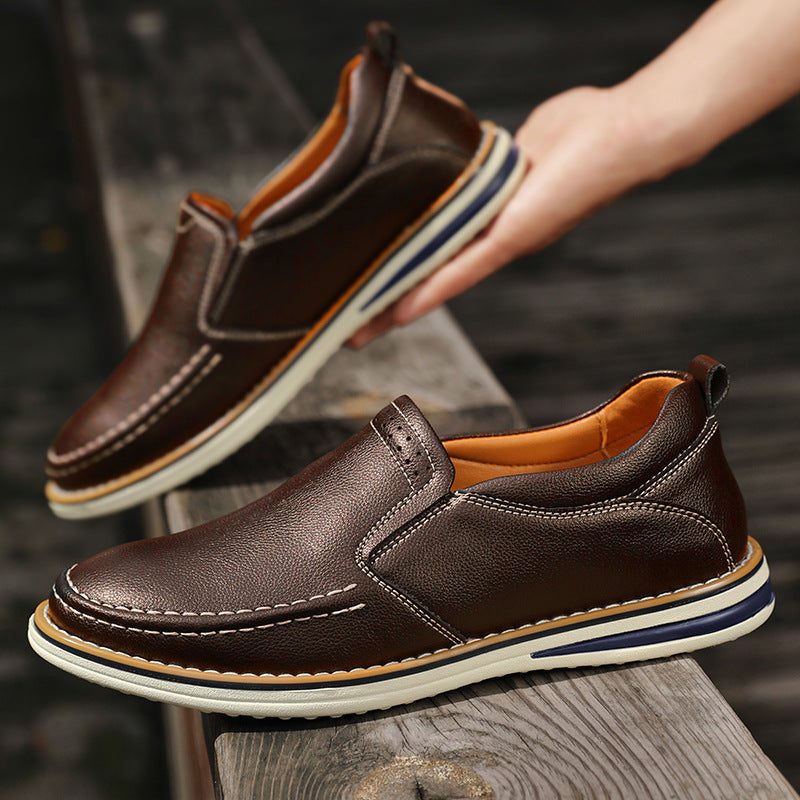 Hand-sewn Casual Leather Slip-on Bean Flats
