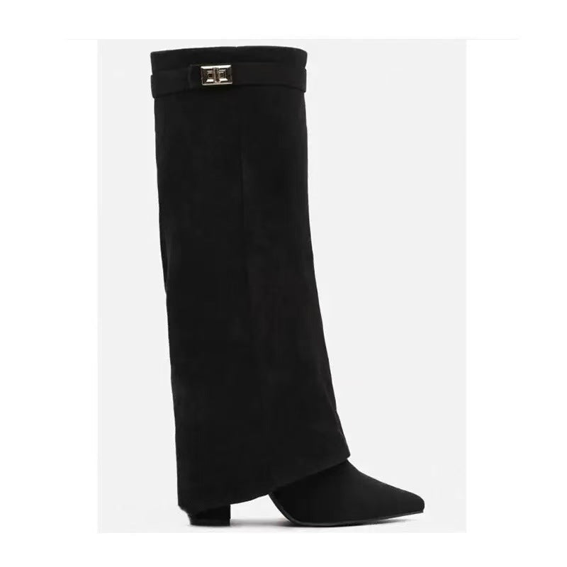 Women's Pointed-Toe Mid-Calf Buckle Boots