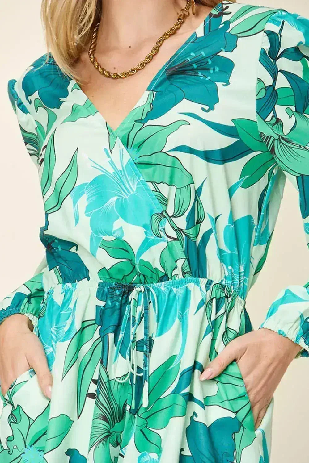 Floral Long Sleeve Romper with Pockets - S-3XL | Femstylo