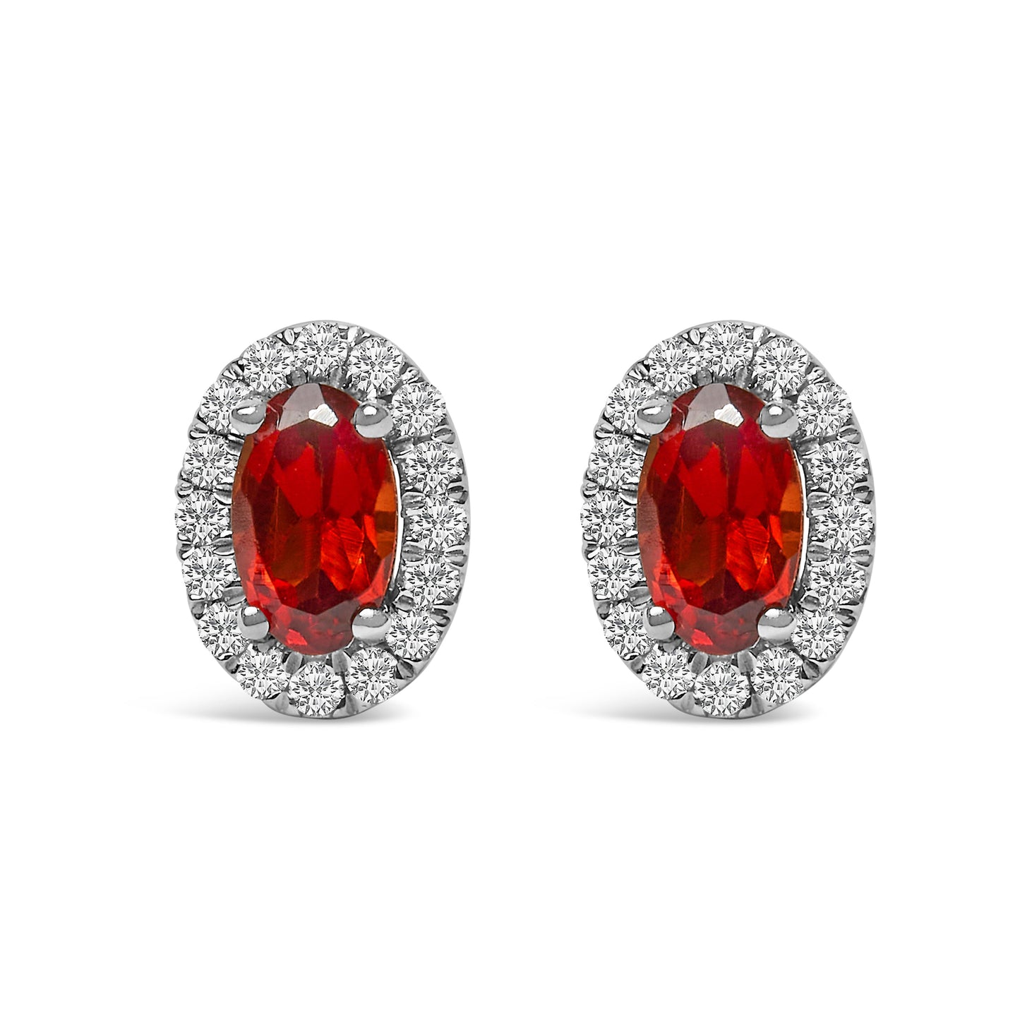 10K White Gold 5x3 MM Oval Purple Amethyst and Diamond Halo Stud Earrings (I-J Color, I1-I2 Clarity)