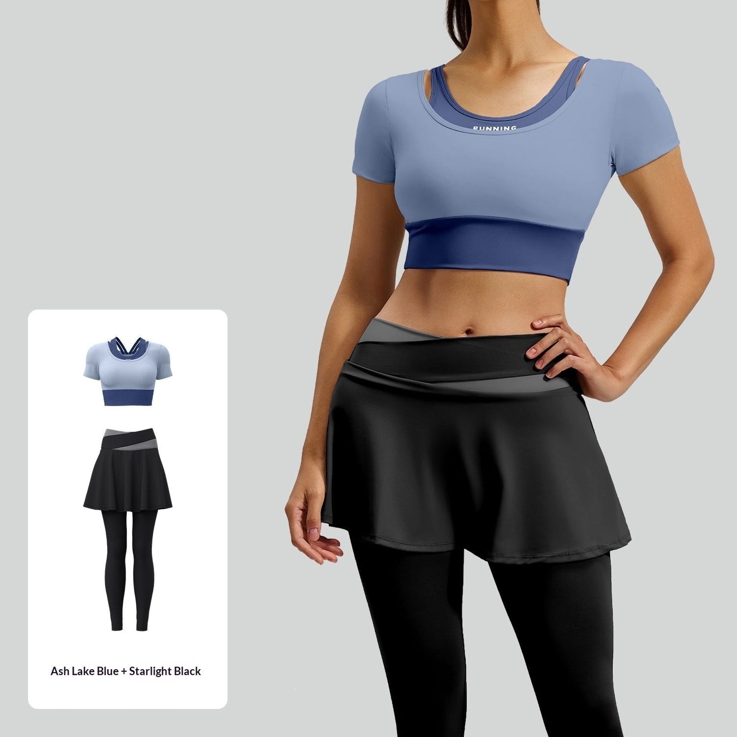 Nude-feel High-stretch Color-block Faux Yoga Set