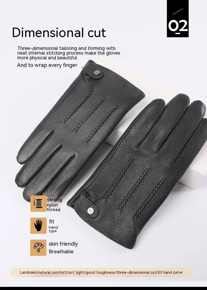 Fleece-lined Thickened Leather Gloves For Men