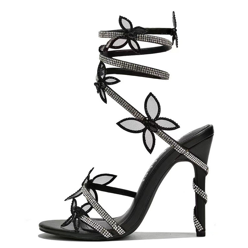 Snake Butterfly Rhinestone Stiletto Sandals